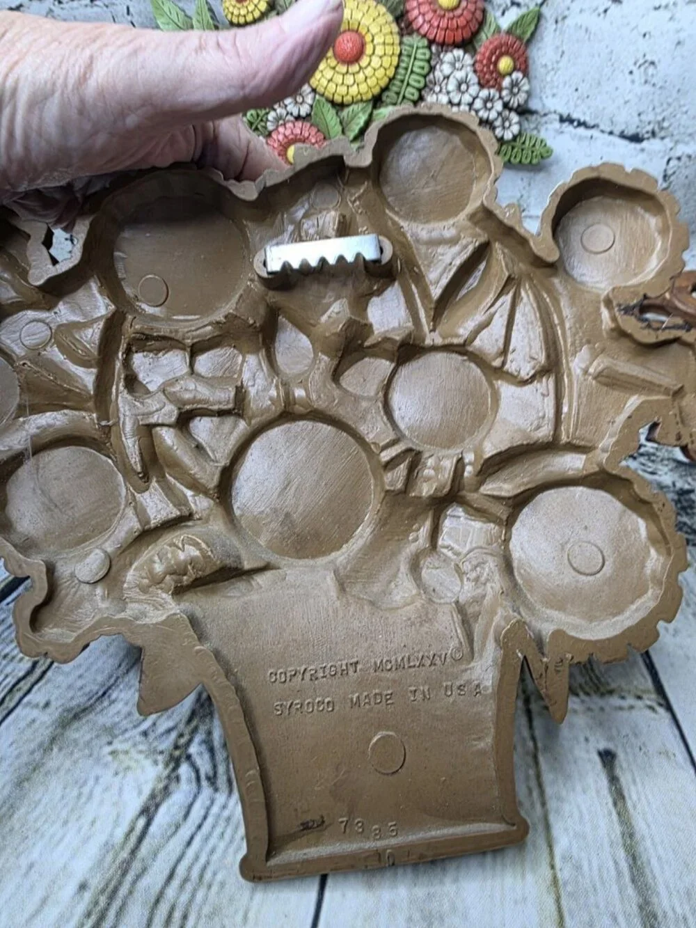2 Vtg Syroco Molded Plastic Flower Basket Wall Plaques Decor Retro 1975 USA 11